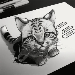 crea un abecedario A, B, C completo, formato  vectorial para letra capitular con diseño de gatito, estilizado y delicado. estilo tinta china