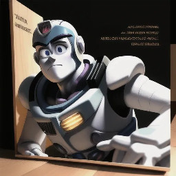 genera una imagen de Diseño para Impresión: "Buzz Lightyear Foto-Stand"  Formato: Vertical (como un cartel o recorte de cuerpo entero). Personaje: Buzz Lightyear en pose de pie, con los brazos abiertos o saludando. Detalle Clave: En la zona de la cabeza de Buzz, debe haber un círculo blanco grande (aprox. 20-25 cm de diámetro). Instrucción para el impresor: "Por favor, recortar este círculo blanco para que sea un agujero por donde la gente pueda meter la cara". Material sugerido: Cartón pluma (foam board) o madera MDF de 5mm para que sea resistente.